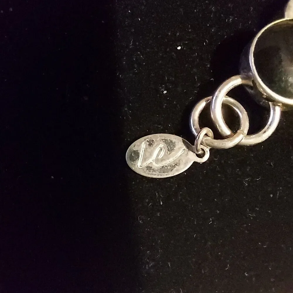 Link Bracelet Black Beads Silvertone Signed Le See Photos